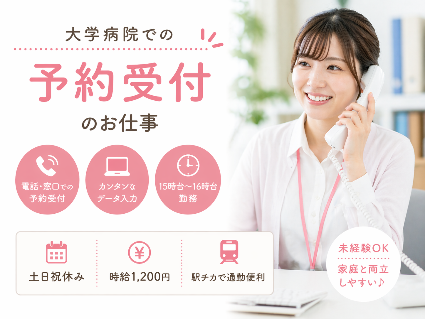 病院内での予約受付業務