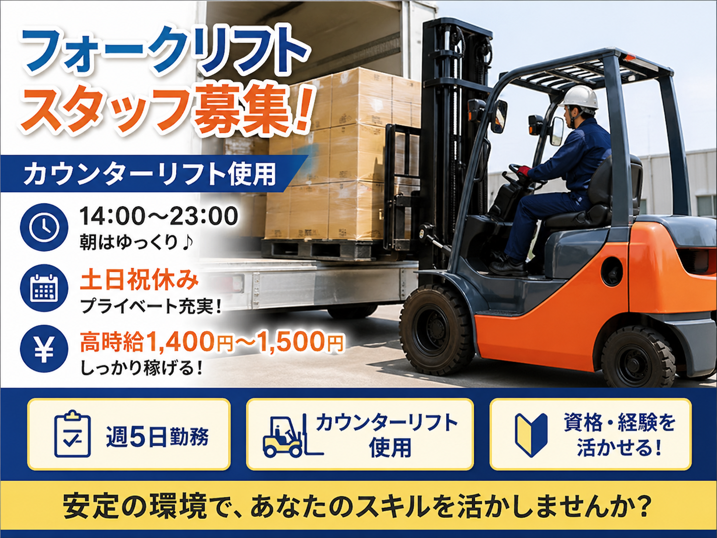 倉庫内フォークリフト作業