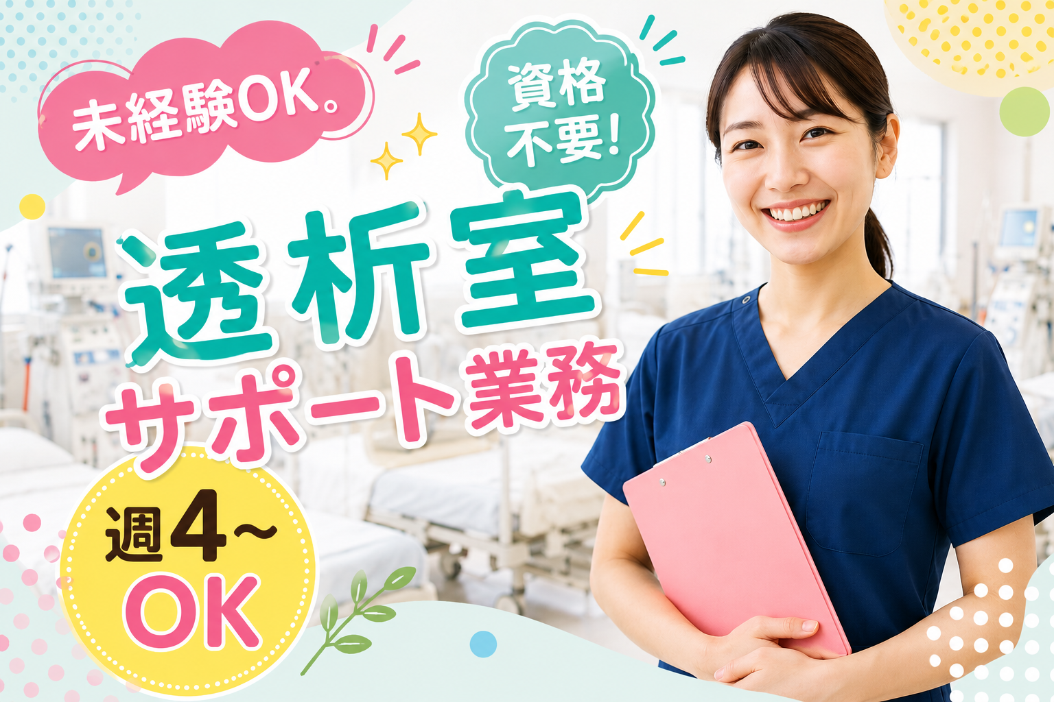週４日～　透析室での看護助手　身体介助なし