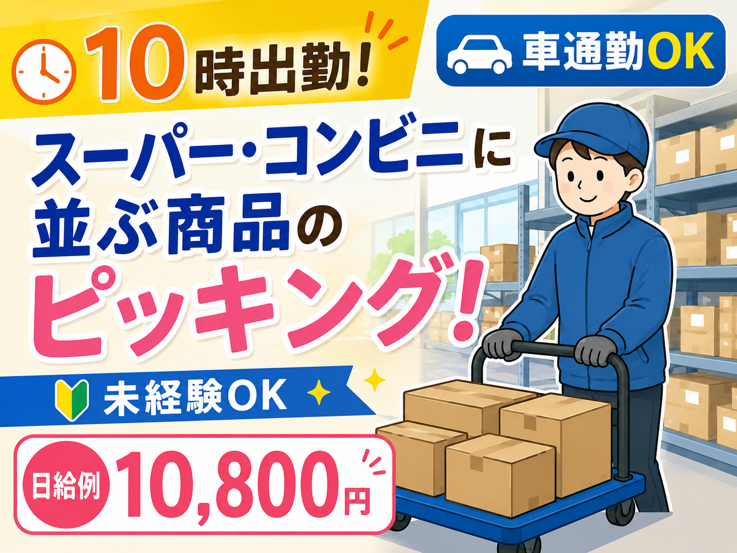 10時～！大手スーパー商品のピッキング・検品♪車通勤・前払◎