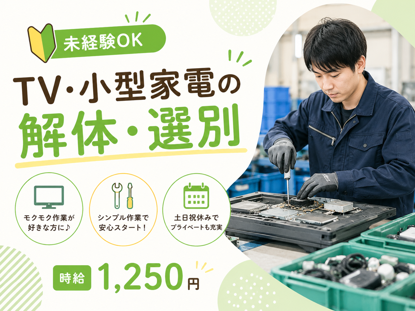 薄型TV・ブラウン管TVの解体・選別作業