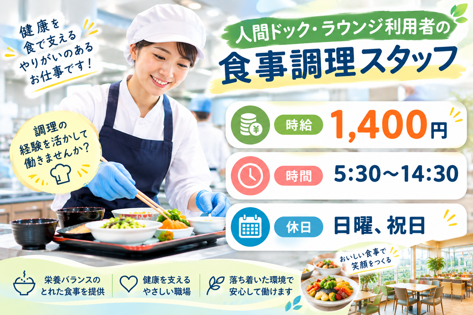 人間ドック、ラウンジ利用者の食事調理スタッフ