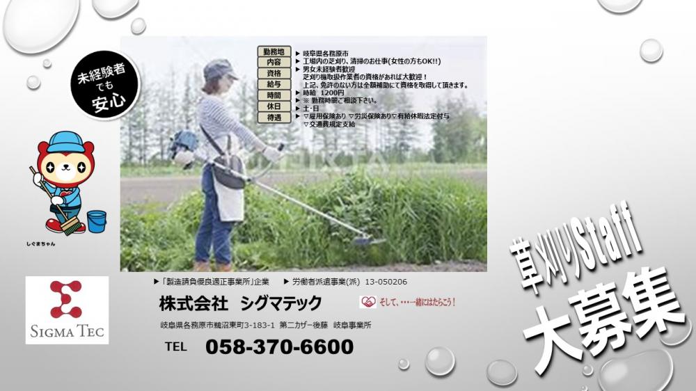 1日3h~/男女活躍中/選べる曜日/芝刈りでおこづかい稼ぎ