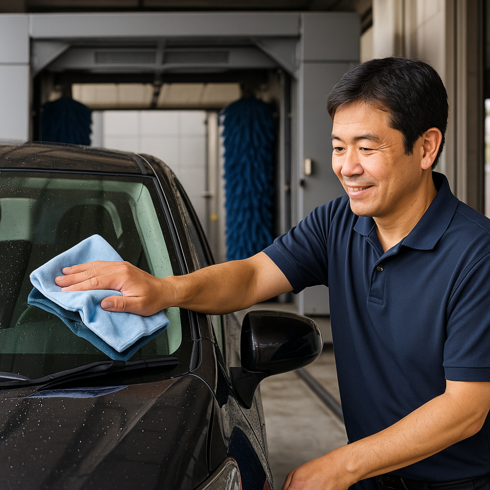 【リゾート地】洗車後の中拭き・外拭きスタッフ