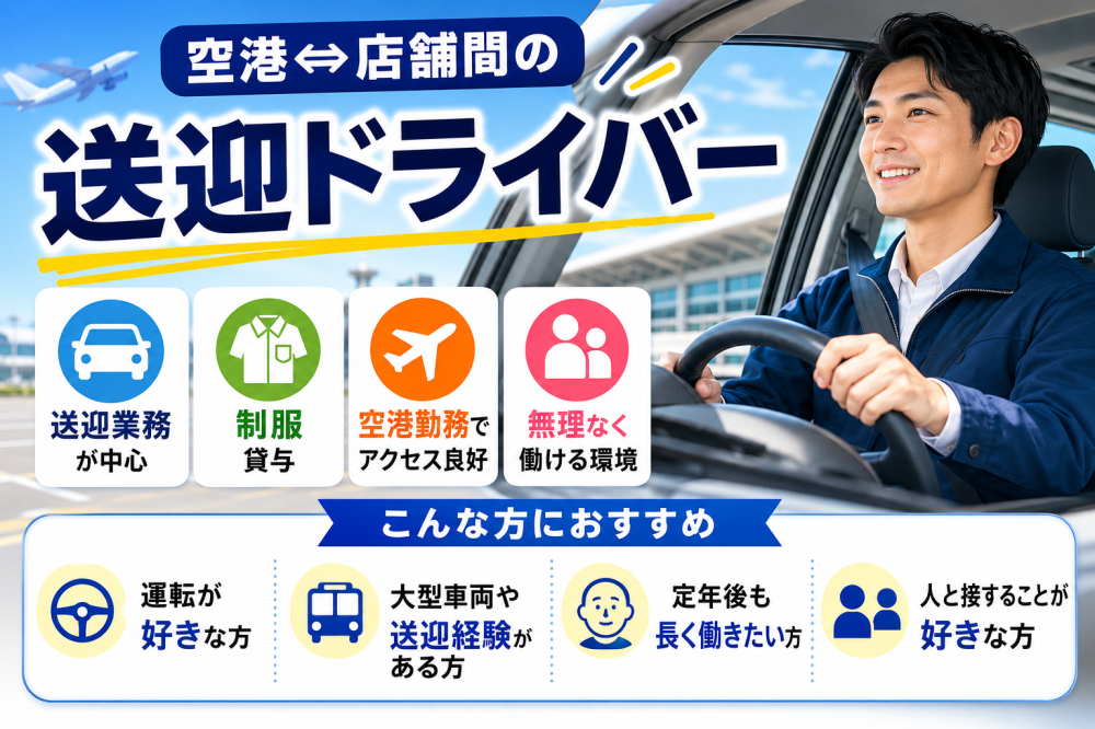 新千歳空港↔店舗間の送迎ドライバー／中型限定解除以上【短期】