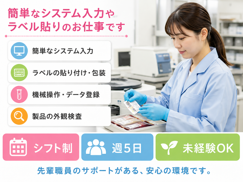 機械操作・ラベル貼りおよびデータ入力業務