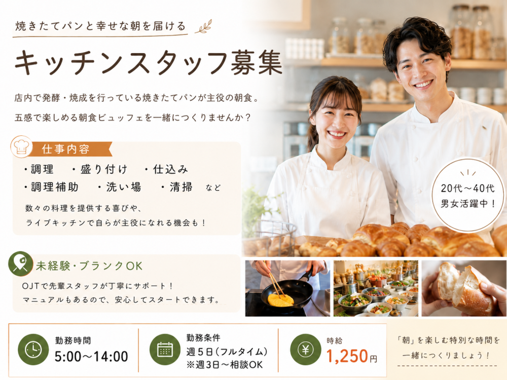 朝食ビュッフェレストランのキッチンスタッフ