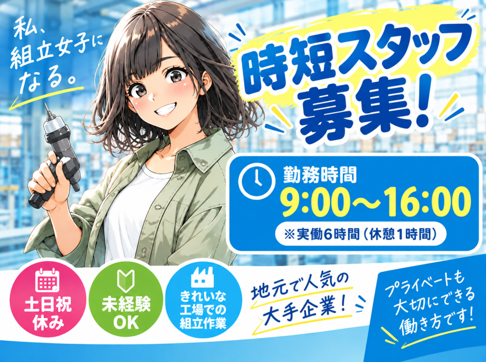【時短パート9時～16時】電子機器の組立スタッフ／土日祝休み
