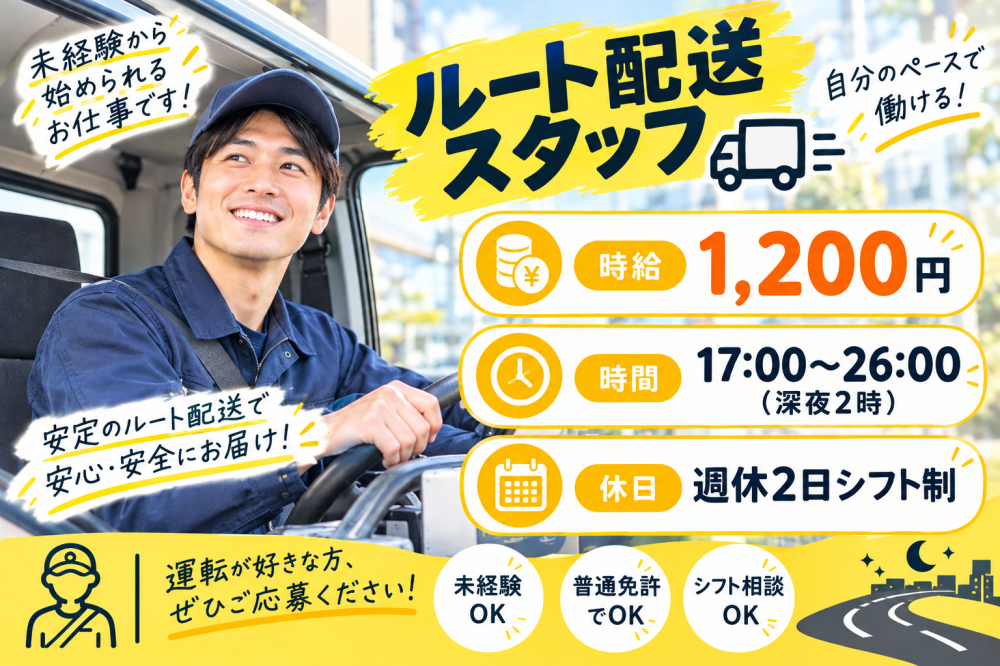 深夜でガッツリ稼ごう♪ルート配送ドライバー★