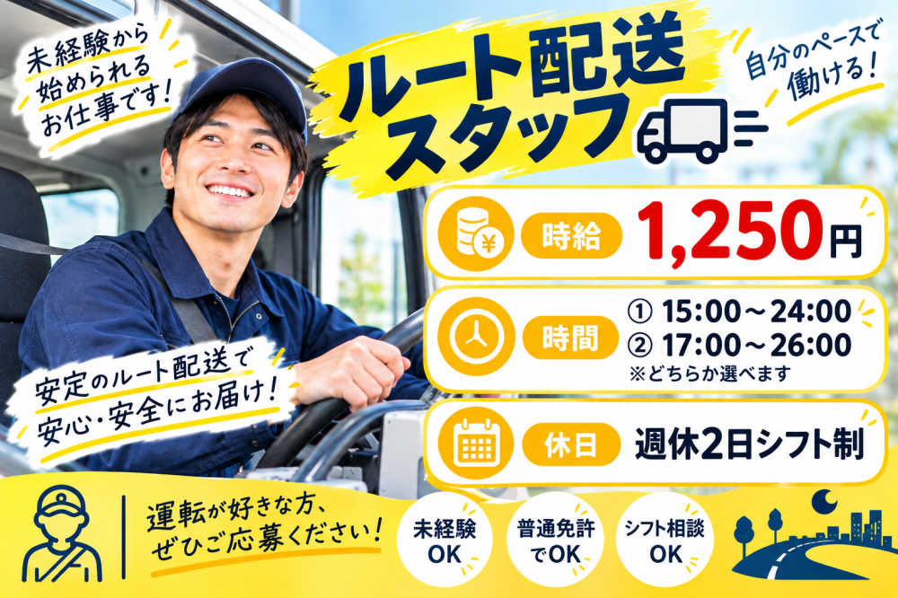 深夜でガッツリ稼ごう♪ルート配送ドライバー★