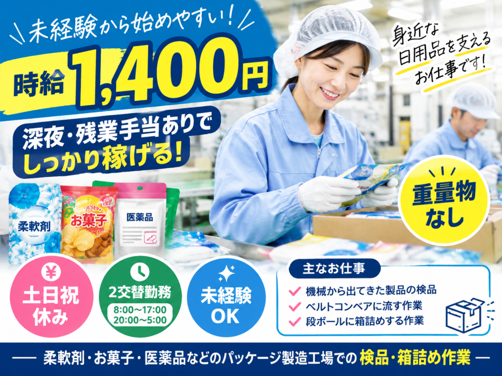 日用品パッケージの検品・箱詰めスタッフ